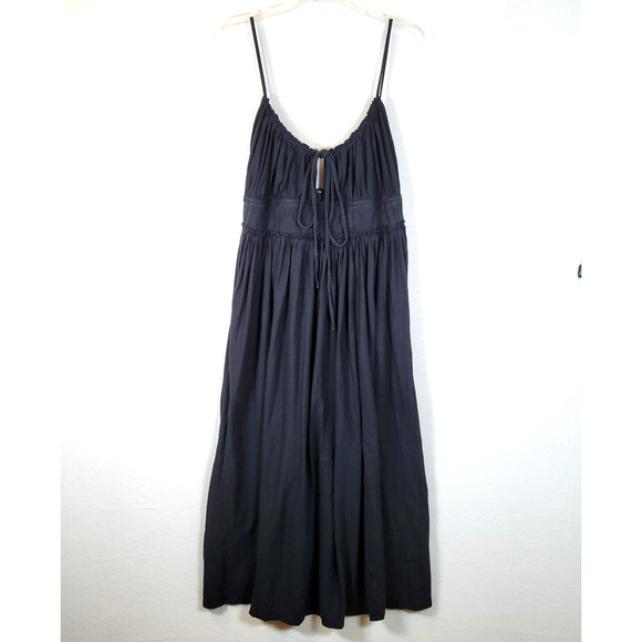 Ulla Johnson Women Freya Cotton Cut Out Spaghetti Strap Midi Dress Size 10 Black - Picture 1 of 11